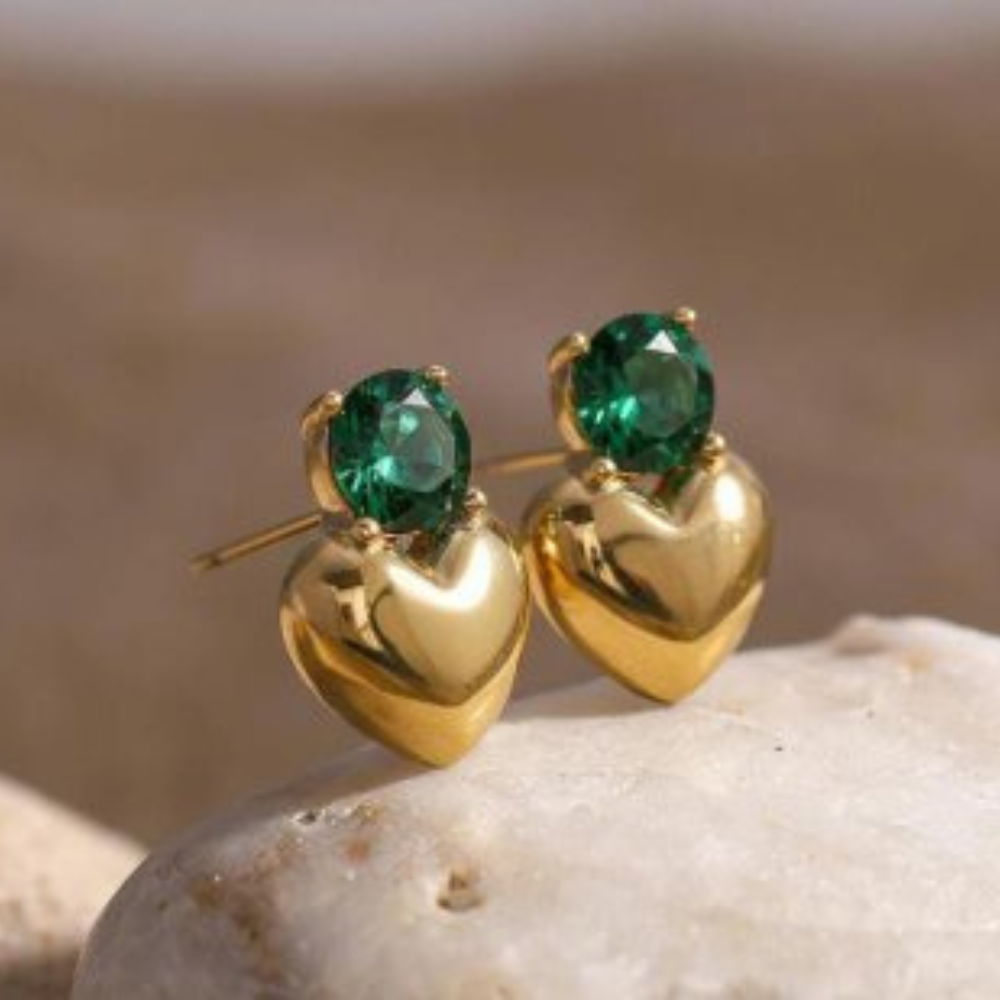 Luxury Green Stone Stainless Steel Earstuds