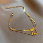 Two chain love and heart shaped gold plated anklet or payal